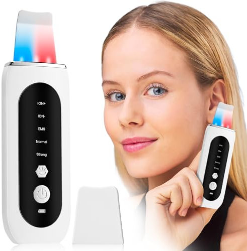 Épurateur de Peau à Ultrasons, Nettoyage de Peau pour le Visage, Nettoyeur en Profondeur des Pores, Appareil de Nettoyage Point Noirs, Skin Scrubber avec 5 Modes Spatule pour la Peau