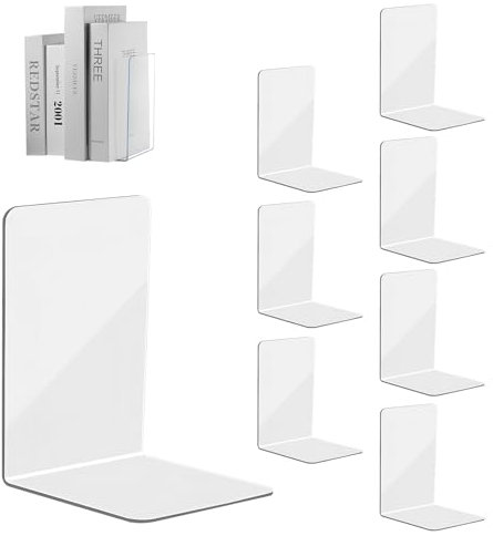 8 Pcs Acrylic Book Ends,Bookends,Clear Book Ends Acrylic Bookends,for Shelves, Home Office Desk & Bookshelf Organizer