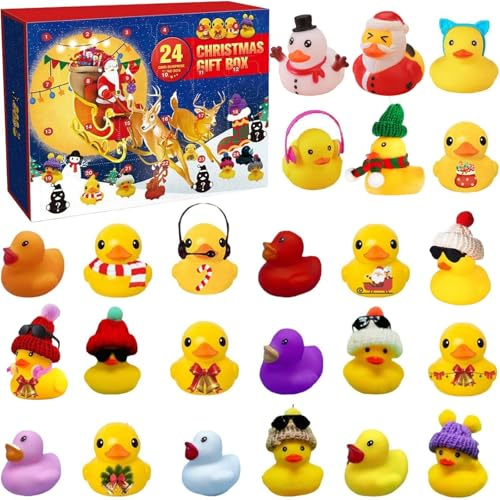 Christmas Rubber Duck Advent Calendar, 24 Days To Christmas 2025 Countdown Calendar Rubber Ducks Bath Toys Party Favor Gifts For Boys Girls Kids Toy (A)