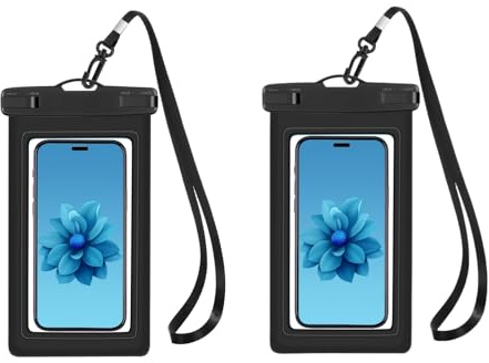 HSTWODE 2 stycken vattentäta mobilskal, undervatten mobiltelefonväska, IPX8 vattentätt fodral för simning, smartphone upp till 7 tum (2 stycken svart)