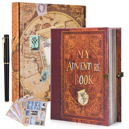 My Adventure Book Scrapbook – Retro-Style Embossed Photo Album with 124 Pages, DIY Memory Travel Journal for Couples, Anniversary, Wedding, and Valentine's Day Gifts(Retro Film Style)