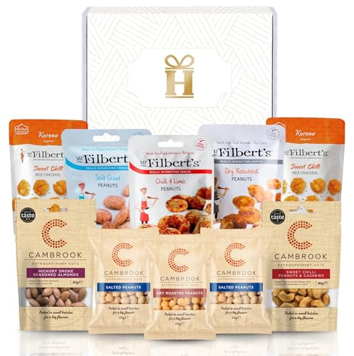 Hattie's Gifts Gourmet Nuts Gift Set - Savoury Snack Hamper with Peanuts, Almonds, & Cashews - Pub Snacks, Movie Night Box, Food Hamper Gifts for Men & Women