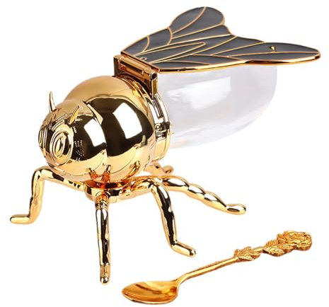Lruvaqi Bee Honey Jar | Decorative Bee Shaped Honey Pot | Honey Jar Condiment Pot Glass Honey Pot Container Sugar Holder Bowl for Kitchen Home