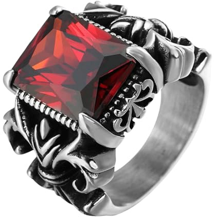 Sumpgle Bague Unique Vintage Punk en Titane avec Croix en Rubis en Acier pour Homme - Bijou en Pierre Précieuse, 9