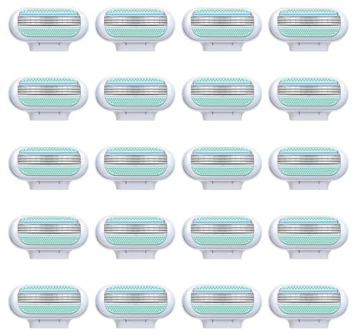 20 Stück Venus Rasierklingen Damen, Venus Smooth Ersatzklingen Damenrasierer, Rasierklingen mit 3 Schutzkissen mit Feuchtigkeitsspendenden Schutzkissen, Ideal für Empfindliche Haut und Intimbereich