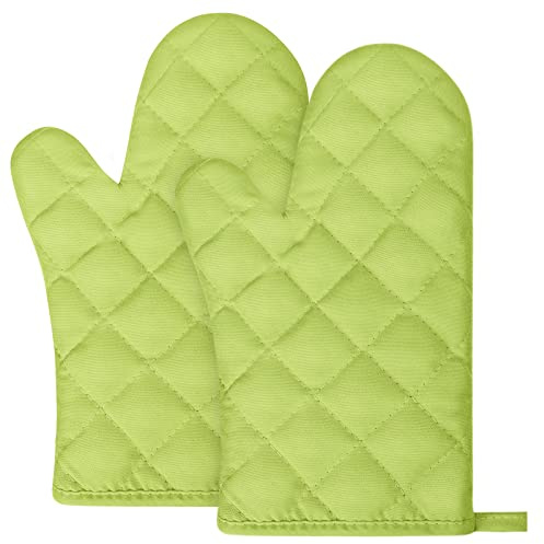 AUAUY Oven Mitts, 1 Pair Oven Mitts BBQ Gloves Heat Resistant (Grass Green)