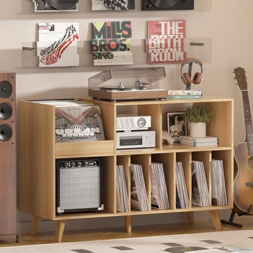LELELINKY Large Record Player Stand, Turntable Stand with Storage, Vinyl Holder with Display Area, Record Player Table Holds Up to 450 Albums, Record Holder for Music Room Living Room