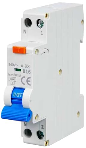 FI/LS-Schalter, Fi-Schutzschalter RCBO B16A 30mA Fehlerstromschutzschalter, Leitungsschutzschalter 1P+N Nennstrom RCD-geschützter Leistungsschalter, 230V, Typ A, DIN-Schienen-Montage, Curve B