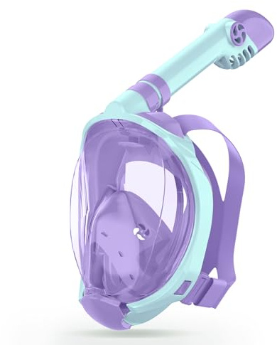X99 Snorkel Mask, Full Face Snorkel Mask Adult 180 ° Panoramic View with Detachable Camera Mount, Anti-fog Anti-leak Full Face Dry Top Foldable Diving Mask for Men Women (Purple, S/M for Kids)