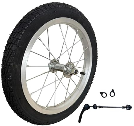 Hellery Roue de Remorque Vélo, Pneu Caoutchouc Antidérapant et Aluminium, Dégagement Rapide, Plaque Fixation Crochet, Structure Haute Résistance, pour Remorque Bicyclette Enfant ou Cargo, 14 Pouces