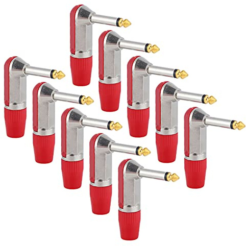 10 - Pack 6,35 mm ljudplugg XLR vinklad |Tarnish - Bevis för minimal ljudförlust |Hörlursadapter för mixare/förstärkare/hemmaljud |Robust zinklegering (Red)
