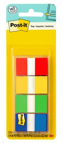 Post-it Flags with On-the-Go Dispenser, Assorted Primary Colors, 1-Inch Wide, 80/Dispenser, 2-Dispensers/Pack,680-RYGB2