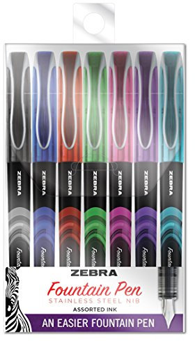 Zebra Pen Fountain Pen, Free-Flowing Liquid Assorted Ink, 0.6mm, 7-Pack