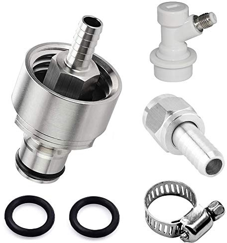 Ball Lock Disconnect Carbonation Cap - Stainless Steel Carbonation Cap with 5/16 Barb Ball Lock Type, Including Gas Ball Lock Disconnect, 5/16 Swivel Nut and Beer Clamp, fit Soft Drink PET Bottles