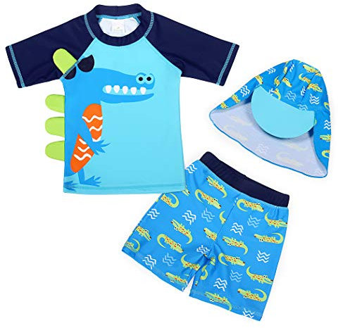 AmzBarley Boys Swimming Costume Kids Sun Protection Swimsuit Children Two Piece Bathing Suit Rash Guard Swimwear Swim Shirt Shorts Blue 2-3 Years 4T
