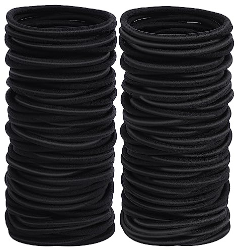 Sderoq 100pcs Womens Elastics Hair Tie, 4MM Black Ponytail Holders Hair Bands, 2 Inch in Diameter Elastic Band for Medium to Thick Hair (4mm Black)