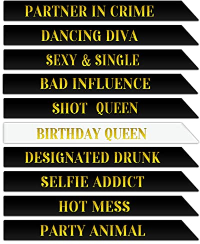 BLMHTWO 10 Pieces Birthday Sash Birthday Queen Sash Black White Happy Birthday Sash Set for Women Birthday Accessories Group Gifts Party Favors Decorations Birthday Girl Sash…