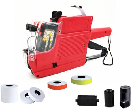 HopingMore 2-Line 20 Digits Price Labeler MX6600 Label Gun with 3 Inkers 3800pcs Multicolored Stickers,Pricing Tag Maker Machine with String for Office Retail Shop Grocery Store Yard Sale(2-Line red)