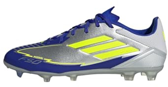 adidas Mixte F50 League Football Boots FG/MG, Silver Metallic/Solar Yellow/Lucid Blue, 42 EU