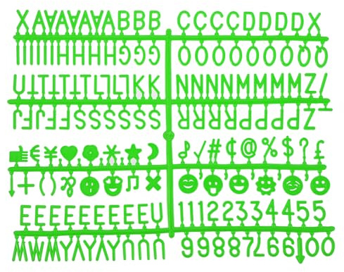 QUARKZMAN Letras de Fieltro para Tableros, Verdes, Letras, Números y Símbolos de 3/4 Pulgadas para Decoración de Tableros de Mensajes de Plástico Cambiables, 4 Piezas