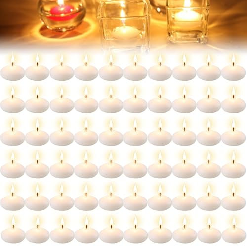 60 Stück Schwimmkerzen, Weiß Schwimmkerzen Unparfümierte Schwimmkerzen Dekorative Schwimmkerzen für Hochzeitspool Partys Abendessen, Pool-Center-Dekorationen und Weihnachten Deko