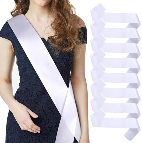 NJCXOLA 8 Pezzi Fascia a Tracolla di Raso Vuoto, Fascia di Satin Vuota e Personalizzabile Bianco, Fasce per Cinturino in Raso Fai da Te, Tracolla in Raso Lucido per la Decorazione della Festa Nuziale
