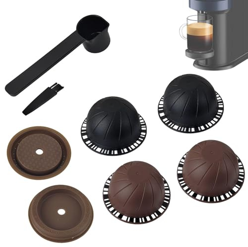 4 st återanvändbara kaffekapslar av livsmedelsgodkänt PP-material, påfyllningsbara kapslar, kaffetillbehör med 2 silikonlock, 1 sked och 1 borste.