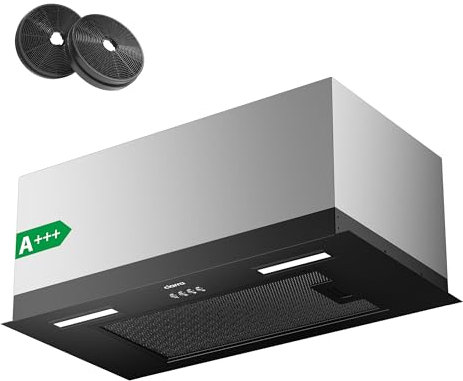 Ciarra CBCB6926A Hotte Aspirante Encastrable 60 cm Classe A+++ 650 m³/h, Hotte Compacte Encastrée Noir avec Filtre à Charbon CBCF003, Évacuation & Recyclage