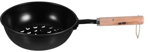 FONDOTIN Charcoal Chimney Lighter Pot Wooden Handle Portable Coal Fire Starter Basket Camping BBQ Grill Tools Outdoor Barbecue Stove Black