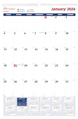 Brownline® 2026 Monthly Wall Calendar, 12 Months, January to December, Twin-Wire Binding, 20 x 30 (C171105-26)