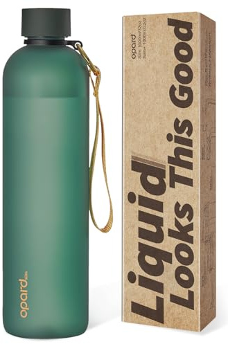 Opard Slim Water Bottle 32oz, Dishwasher Safe Plastic Water Bottle BPA-Free, Leakproof Screw Top, Forest Green, Reusable for Travel School Sport Gym Hiking