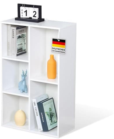 Floordirekt Bücherregal, Regal weiß mit 5 Fächern, Würfelregal, 24T x 50B x 80H cm, Raumteiler für Kinderzimmer, Wohnzimmer, Büro und Schlafzimmer (Arkansas)
