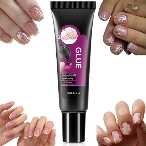 Solid Nail Gl-ue Gel – Extra Strong for Press On Nails & False, Quick-Dry No-Adhesive Formula, Hypoallergenic Glu-e for Broken & 3D Art, 10ml