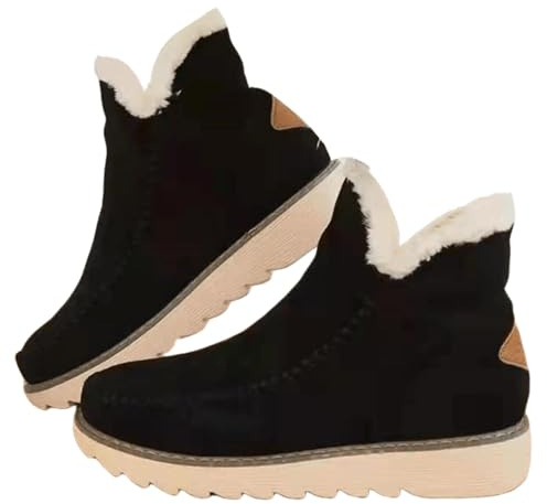 Women's Snow Boots,Fur Lined Warm Ankle Boots,Casual Cozy Flat Slip on Loafer Shoes Winter Warm Fur Lined Ankle Booties,Wide Fit Hiking Booties Plush Lined Outdoor Winter Shoes