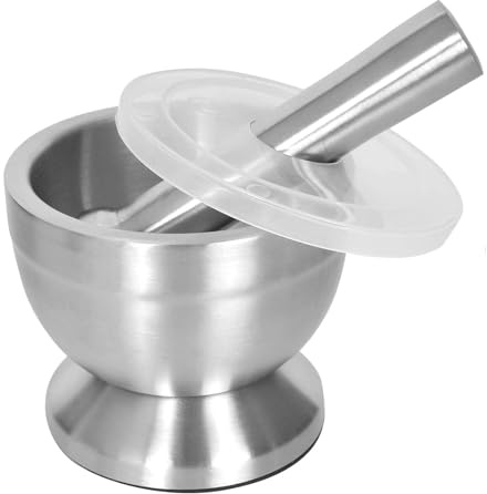 Uxreoib Mortel med stöt set, 304 rostfritt stål livsmedelssäker Pestle and Mortar med plastskydd, liten kryddkvarn kross, örtkvarn för kryddor, pestos eller pasta