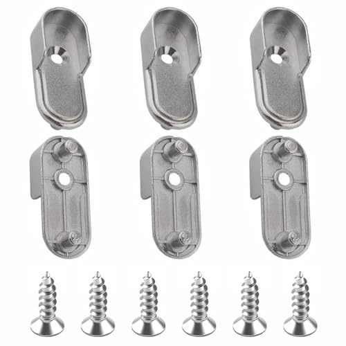 AJKQNMA 6 Stück Kleiderstangenhalterung 15mm, Silber Zinklegierung Schrankrohrlager mit Schrauben, Wandmontage Stangenhalter für Kleiderschrank Hotel Vorratsschrank