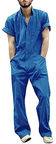 Generisch Gilet da bicicletta, body da lavoro, tuta colorata, da uomo, maniche corte, con chiusura lampo, abiti e set in pelliccia di coniglio, nero, Blu marino, M