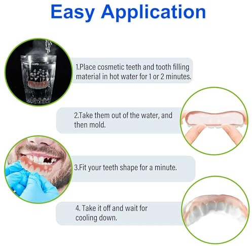 Facette Dentaire Cosmétique 2 Paires, Sûr et Confortable Immédiat Sourire Dents de Placage Haut et Bas avec Perles Adhésives Thermiques Pour Restauration Temporaire de Défauts Dentaires