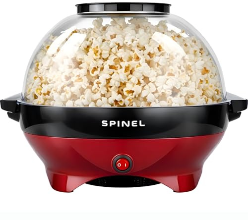 SPINEL Macchina per popcorn, macchina per popcorn con zucchero, olio, burro da 5,5 l, rivestimento antiaderente, piastra rimovibile, silenzioso e veloce