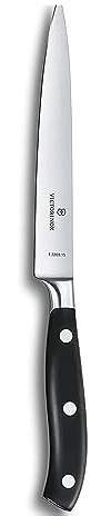 Victorinox Grand Maître, coltello professionale da intaglio, lama extra-affilata, affilatura diritta, 15 cm, manico in plastica, acciaio inossidabile, nero