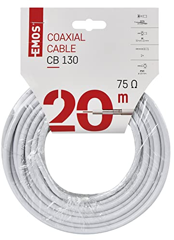 EMOS Câble d'antenne 20 m blanc, coaxial pour TV et satellite, type CB130, blindage 75 dB, 75 ohms