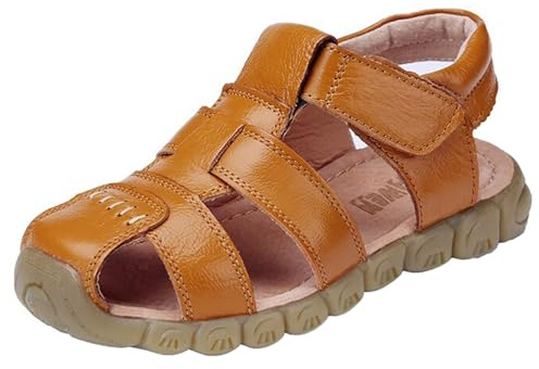 DADAWEN Boy's Girl's Leather Closed Toe Outdoor Sport Sandals (Toddler/Little Kid/Big Kid) Yellow US Size 10 M Toddler