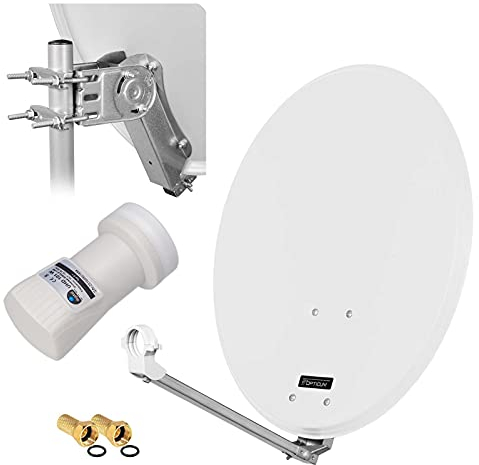 HB Digital - Impianto satellitare, piastra a specchio in acciaio, full HD, ricezione 4 utenze con sistema DVB-S/S2, 60 cm + spina in dotazione