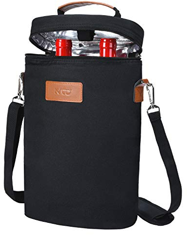 Kato Tirrinia Insulated Wine Cooler Bag, 2 Bottle Padded Wine Tote Carrier for Picnic, Beach, Camping, Wine Lover Gift, Black