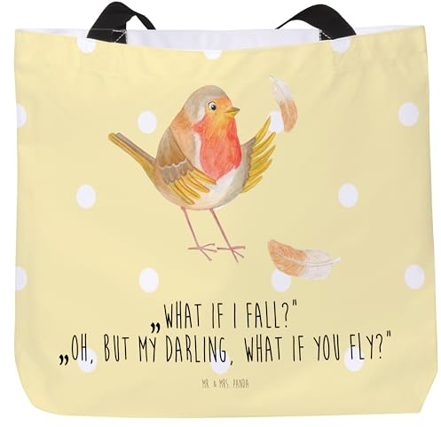 Mr. & Mrs. Panda Shopper Rotkehlchen Federn - Geschenk, Gute Laune, Tiermotive, Spruch Mut, Tasche, Einkaufstasche, Schulbeutel, Strandtasche,