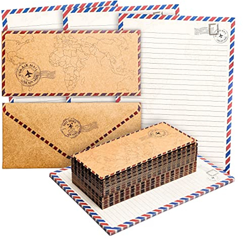 Papel de Papelería estilo Vintage, material de oficina con motivo de viajes con sobres estampados, Paquete de 48