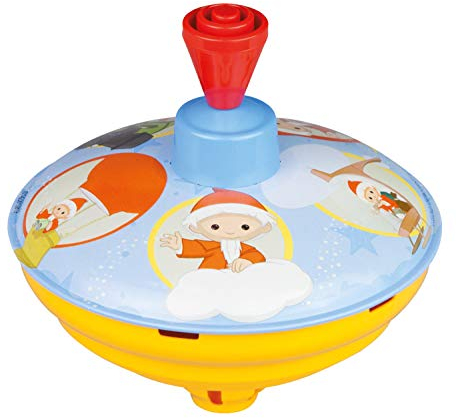 Lena 52451 Freunde Brummkreisel Sandmännchen Ø 13 cm, Metall Schwungkreisel, Pumpkreisel aus Blech, Blechkreisel mit Sandmann Motiv, Kreisel mit Standspitze, Spielzeugkreisel für Kinder ab 18 Monate