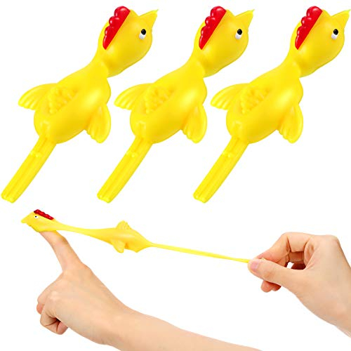 3 Pièces Poulet Catapulte Poulet Volant Jouet flick Jouet de Poulet en Caoutchouc Poulet Catapulte Nouveauté Poulet Extensible Drôle de Doigt pour Jouet de Farce Bureau Faveur de Fête Jaune