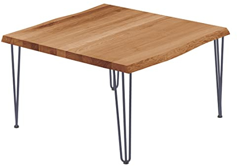 LAMO Manufaktur Esstisch Küchentisch Schreibtisch Couchtisch aus Massivholz, mit Baumkante 60x60x47 cm (AxBxH), Creative, Dunkel/Anthrazit, LKB-01-A-004-7016Cr