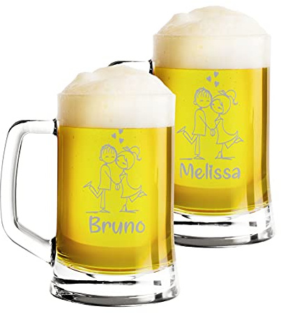 Colorfamily Coppia Boccali da birra Personalizzati Set da 2 Boccali da birra personalizzati con nome Innamorati disegno - bicchiere in vetro 50 cl